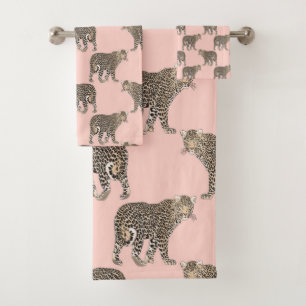 Conjunto De Toalhas Teste padrão chique na moda do animal do leopardo