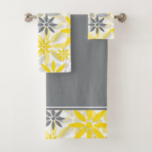 Conjunto De Toalhas Teste padrão cinzento amarelo do gráfico da flor