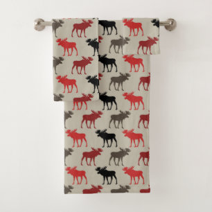 Conjunto De Toalhas Teste padrão cinzento preto vermelho dos alces