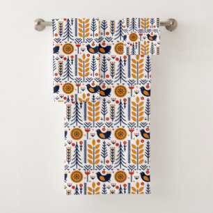 Conjunto De Toalhas Teste padrão da arte popular do pássaro do outon