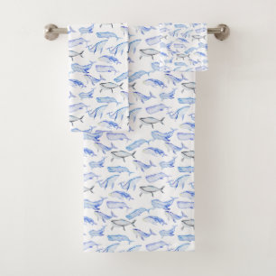 Conjunto De Toalhas Teste padrão da baleia azul da aguarela