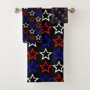 Conjunto De Toalhas Teste padrão de estrelas brancas e azuis vermelho