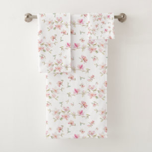 Conjunto De Toalhas Teste padrão de flor cor-de-rosa macio da aguarel