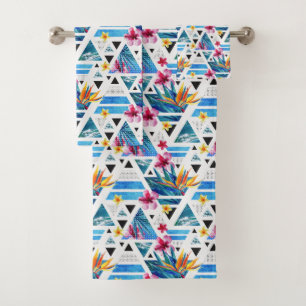 Conjunto De Toalhas Teste padrão de flores tropical geométrico
