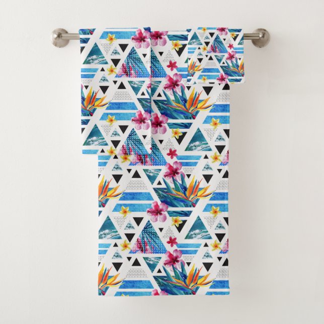Conjunto De Toalhas Teste padrão de flores tropical geométrico (Insitu)