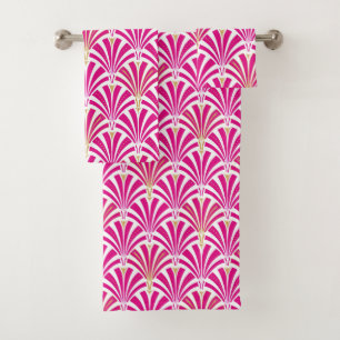 Conjunto De Toalhas Teste padrão do fã do art deco, rosa do fúcsia