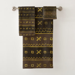 Conjunto De Toalhas Teste padrão dourado africano étnico no marrom