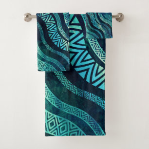 Conjunto De Toalhas Teste padrão étnico tribal ondulado de Boho