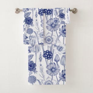 Conjunto De Toalhas Teste padrão floral azul do vintage