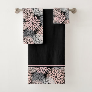 Conjunto De Toalhas Teste padrão floral da dália cinzenta cor-de-ros