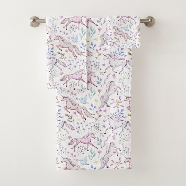 Conjunto De Toalhas Teste padrão floral do unicórnio da aguarela (Insitu)