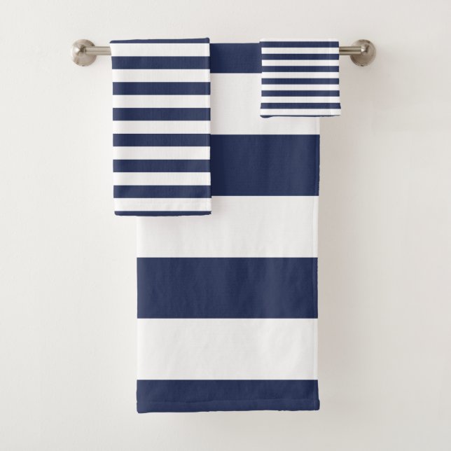 Conjunto De Toalhas Teste padrão listrado azul escuro e branco moderno (Insitu)