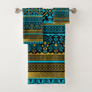 Conjunto De Toalhas Teste padrão mexicano do estilo - preto, cerceta