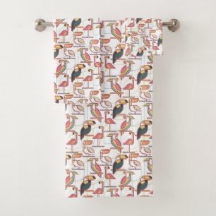 Conjunto De Toalhas Teste padrão moderno com pássaros tropicais