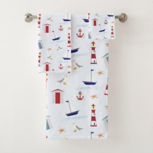 Conjunto De Toalhas Teste padrão náutico do barco de vela da casa
