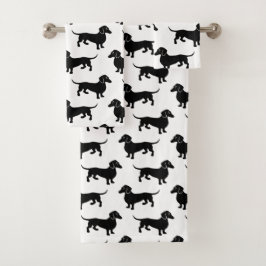 Conjunto De Toalhas Teste padrão preto e branco do Dachshund