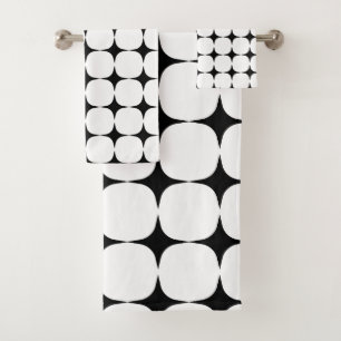 Conjunto De Toalhas Teste padrão preto e branco moderno do meio sécu