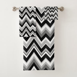 Conjunto De Toalhas Teste padrão preto e cinzento branco da viga