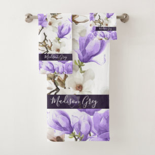 Conjunto De Toalhas Teste padrão roxo & branco da aguarela da flor da