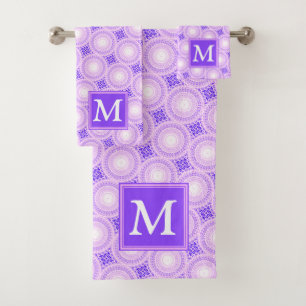 Conjunto De Toalhas Teste padrão roxo dos círculos do monograma
