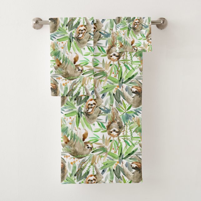 Conjunto De Toalhas Teste padrão tropical da preguiça da aguarela (Insitu)