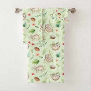 Conjunto De Toalhas Teste padrão tropical da preguiça do coco