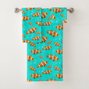 Conjunto De Toalhas Teste padrão tropical de Clownfish & de bolhas
