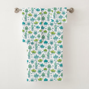 Conjunto De Toalhas Teste padrão verde & azul do Succulent da aguarel