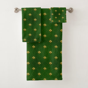 Conjunto De Toalhas Teste padrão verde dourado do trevo