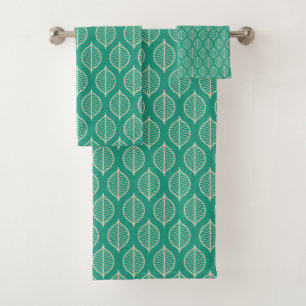 Conjunto De Toalhas Teste padrão verde estilizado da folha
