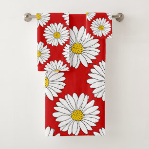 Conjunto De Toalhas Teste padrão vermelho amarelo da margarida branca