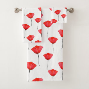 Conjunto De Toalhas Teste padrão vermelho das papoilas da aguarela