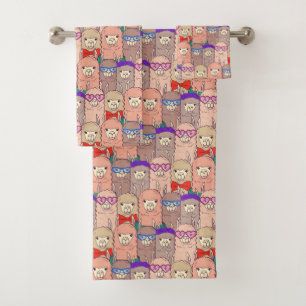 Conjunto De Toalhas Teste padrão vestido na moda do lama