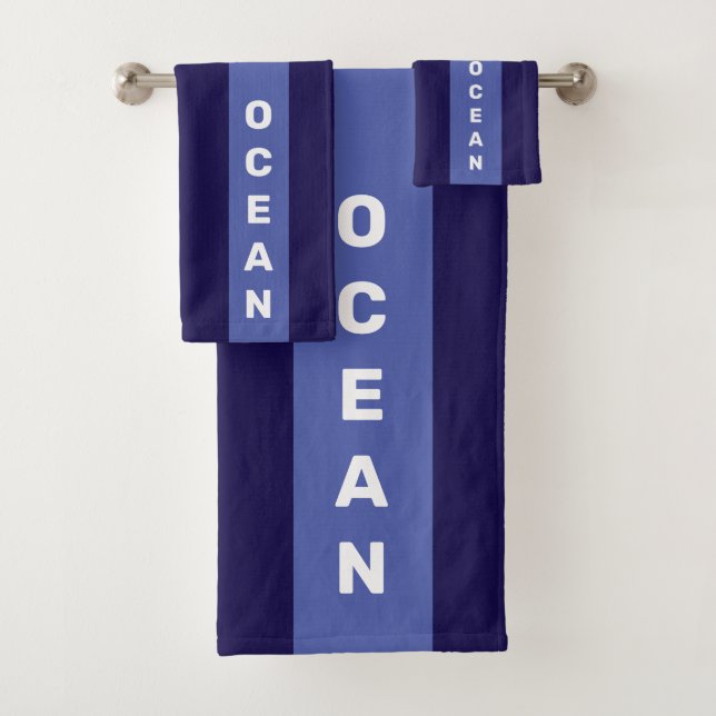 Conjunto De Toalhas texto náutico do oceano em listras de tons azuis (Insitu)