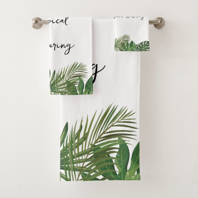 Conjunto De Toalhas Texto personalizado do script verde tropical e bra (Insitu)
