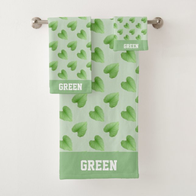 Conjunto De Toalhas Texto personalizado e folhas em verde claro (Insitu)