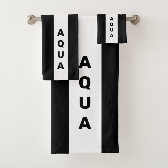 Conjunto De Toalhas Texto Personalizado em Preto e Branco com Striping (Insitu)