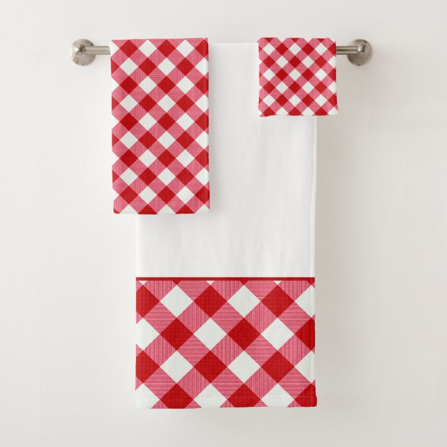 Conjunto De Toalhas textura branca vermelha clássica de xadrez tartana (Insitu)