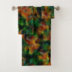 Conjunto De Toalhas Textura da pele de Bergamota em laranja verde e fo