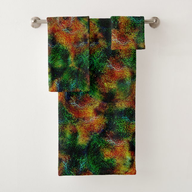 Conjunto De Toalhas Textura da pele de Bergamota em laranja verde e fo (Insitu)