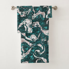 Conjunto De Toalhas Textura de manchas brancas misturadas em aquamarin