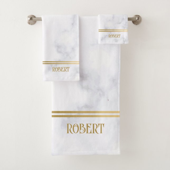 Conjunto De Toalhas Textura de mármore branco com listras douradas (Insitu)