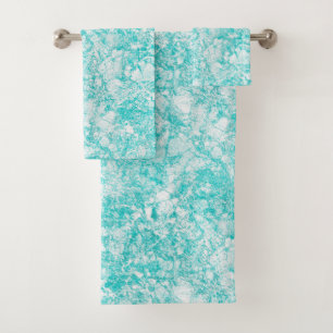 Conjunto De Toalhas Textura de Mint Blue & White Marble