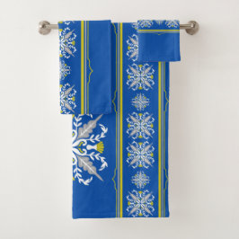 Conjunto De Toalhas Textura Moderna Boho Azul e Amarela Sem Costura