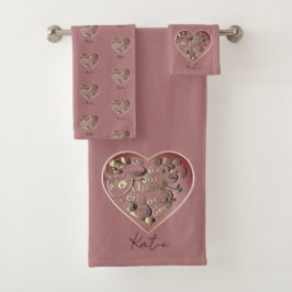 Conjunto De Toalhas "Thank You" on Dusty Rose