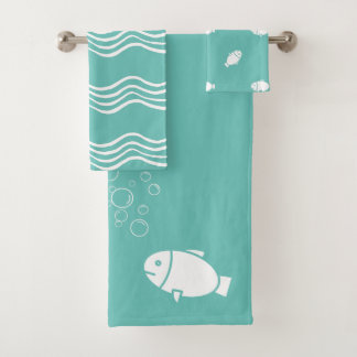 Conjunto De Toalhas Tidal Teal Fish Themed