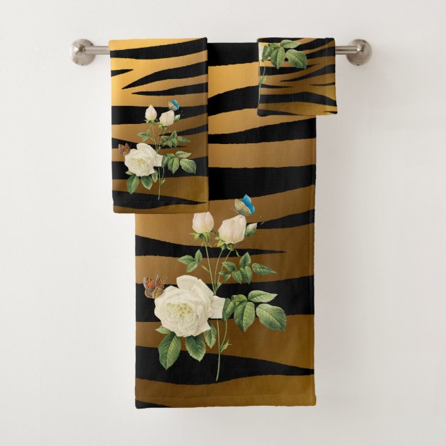 Conjunto De Toalhas Tigar Rosa Dourado Preto Moderno do Luxo (Insitu)
