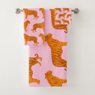 Conjunto De Toalhas Tigre Animal Rosa Moderno