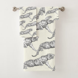 Conjunto De Toalhas Tigre Branco da Cinza Tendy Silver Moderno na Cost