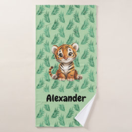 Conjunto De Toalhas Tigre de desenho animado em folhas tropicais